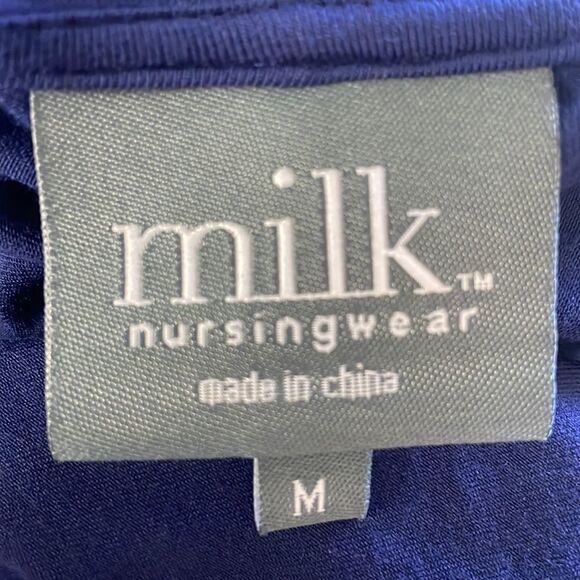 Milk Nursingwear Navy Blue 3/4 Sleeve Crossover Top Midi Dress sz M - Picture 8 of 14